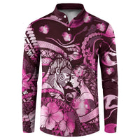 Personalised Maori Romantic Valentine Button Sweatshirt The Hongi Kiss Pink Galaxy DT05 Pink - Polynesian Pride