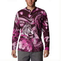 Personalised Maori Romantic Valentine Button Sweatshirt The Hongi Kiss Pink Galaxy DT05 - Polynesian Pride