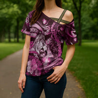 Personalised Maori Romantic Valentine Cross Shoulder Shirt The Hongi Kiss Pink Galaxy DT05 - Polynesian Pride
