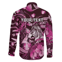Personalised Maori Romantic Valentine Family Matching Off Shoulder Maxi Dress and Hawaiian Shirt The Hongi Kiss Pink Galaxy