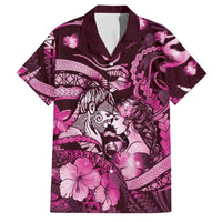 Personalised Maori Romantic Valentine Family Matching Off Shoulder Short Dress and Hawaiian Shirt The Hongi Kiss Pink Galaxy