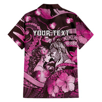 Personalised Maori Romantic Valentine Family Matching Off Shoulder Short Dress and Hawaiian Shirt The Hongi Kiss Pink Galaxy