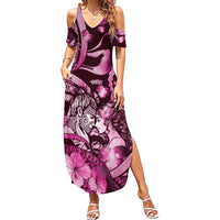 Personalised Maori Romantic Valentine Family Matching Summer Maxi Dress and Hawaiian Shirt The Hongi Kiss Pink Galaxy