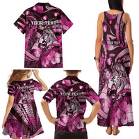 Personalised Maori Romantic Valentine Family Matching Tank Maxi Dress and Hawaiian Shirt The Hongi Kiss Pink Galaxy