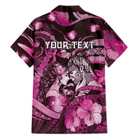 Personalised Maori Romantic Valentine Hawaiian Shirt The Hongi Kiss Pink Galaxy