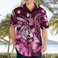 Personalised Maori Romantic Valentine Hawaiian Shirt The Hongi Kiss Pink Galaxy