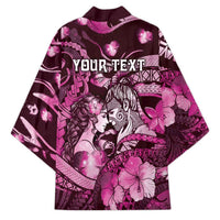 Personalised Maori Romantic Valentine Kimono The Hongi Kiss Pink Galaxy DT05 - Polynesian Pride