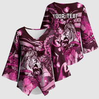 Personalised Maori Romantic Valentine Kimono Sleeve Blouse The Hongi Kiss Pink Galaxy DT05 - Polynesian Pride