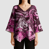 Personalised Maori Romantic Valentine Kimono Sleeve Blouse The Hongi Kiss Pink Galaxy DT05 - Polynesian Pride