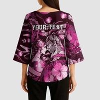 Personalised Maori Romantic Valentine Kimono Sleeve Blouse The Hongi Kiss Pink Galaxy DT05 - Polynesian Pride