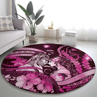 Maori Romantic Valentine Round Carpet The Hongi Kiss Pink Galaxy DT05 - Polynesian Pride