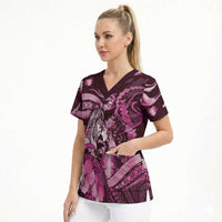 Personalised Maori Romantic Valentine Scrub Top The Hongi Kiss Pink Galaxy DT05 - Polynesian Pride