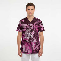 Personalised Maori Romantic Valentine Scrub Top The Hongi Kiss Pink Galaxy DT05 - Polynesian Pride