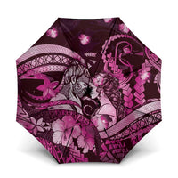 Maori Romantic Valentine Umbrella The Hongi Kiss Pink Galaxy DT05 One Size Folded 11.42 inch Opened Diameter 37.4 inch Pink - Polynesian Pride