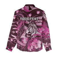 Personalised Maori Romantic Valentine Women Casual Shirt The Hongi Kiss Pink Galaxy