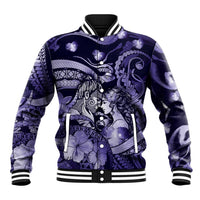 Personalised Maori Romantic Valentine Baseball Jacket The Hongi Kiss Purple Galaxy DT05 Unisex Purple - Polynesian Pride