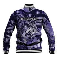 Personalised Maori Romantic Valentine Baseball Jacket The Hongi Kiss Purple Galaxy DT05 - Polynesian Pride
