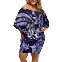 Personalised Maori Romantic Valentine Family Matching Off Shoulder Short Dress and Hawaiian Shirt The Hongi Kiss Purple Galaxy