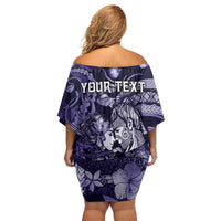Personalised Maori Romantic Valentine Family Matching Off Shoulder Short Dress and Hawaiian Shirt The Hongi Kiss Purple Galaxy