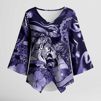 Personalised Maori Romantic Valentine Kimono Sleeve Blouse The Hongi Kiss Purple Galaxy DT05 Female Purple - Polynesian Pride