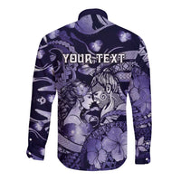Personalised Maori Romantic Valentine Long Sleeve Button Shirt The Hongi Kiss Purple Galaxy DT05 - Polynesian Pride