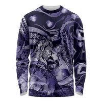 Personalised Maori Romantic Valentine Long Sleeve Shirt The Hongi Kiss Purple Galaxy