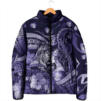 Personalised Maori Romantic Valentine Padded Jacket The Hongi Kiss Purple Galaxy DT05 - Polynesian Pride