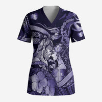 Personalised Maori Romantic Valentine Scrub Top The Hongi Kiss Purple Galaxy DT05 Adult Purple - Polynesian Pride