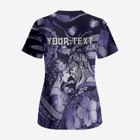 Personalised Maori Romantic Valentine Scrub Top The Hongi Kiss Purple Galaxy DT05 - Polynesian Pride