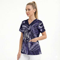 Personalised Maori Romantic Valentine Scrub Top The Hongi Kiss Purple Galaxy DT05 - Polynesian Pride