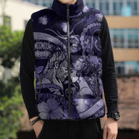 Personalised Maori Romantic Valentine Sleeveless Puffer Jacket The Hongi Kiss Purple Galaxy DT05 - Polynesian Pride