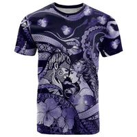 Personalised Maori Romantic Valentine T Shirt The Hongi Kiss Purple Galaxy DT05 Purple - Polynesian Pride