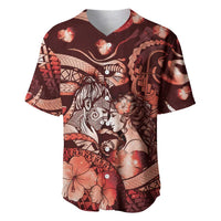 Personalised Maori Romantic Valentine Baseball Jersey The Hongi Kiss Red Galaxy DT05 Red - Polynesian Pride