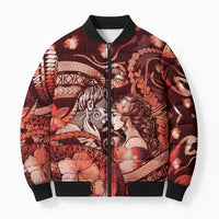 Personalised Maori Romantic Valentine Bomber Puffer Jacket The Hongi Kiss Red Galaxy DT05 Unisex Red - Polynesian Pride