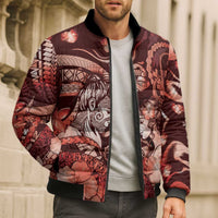 Personalised Maori Romantic Valentine Bomber Puffer Jacket The Hongi Kiss Red Galaxy DT05 - Polynesian Pride