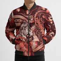 Personalised Maori Romantic Valentine Bomber Puffer Jacket The Hongi Kiss Red Galaxy DT05 - Polynesian Pride