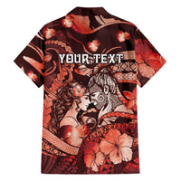 Personalised Maori Romantic Valentine Family Matching Tank Maxi Dress and Hawaiian Shirt The Hongi Kiss Red Galaxy