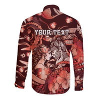 Personalised Maori Romantic Valentine Long Sleeve Button Shirt The Hongi Kiss Red Galaxy DT05 - Polynesian Pride