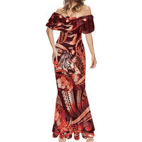 Personalised Maori Romantic Valentine Mermaid Dress The Hongi Kiss Red Galaxy DT05 - Polynesian Pride