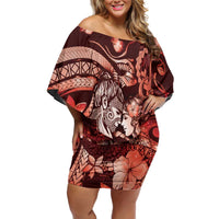 Personalised Maori Romantic Valentine Off Shoulder Short Dress The Hongi Kiss Red Galaxy DT05 Women Red - Polynesian Pride