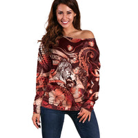 Personalised Maori Romantic Valentine Off Shoulder Sweater The Hongi Kiss Red Galaxy DT05 Women Red - Polynesian Pride