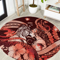Maori Romantic Valentine Round Carpet The Hongi Kiss Red Galaxy DT05 Red - Polynesian Pride