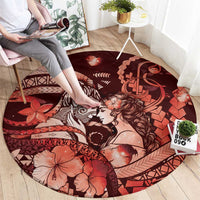 Maori Romantic Valentine Round Carpet The Hongi Kiss Red Galaxy DT05 - Polynesian Pride