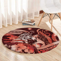 Maori Romantic Valentine Round Carpet The Hongi Kiss Red Galaxy DT05 - Polynesian Pride