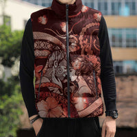 Personalised Maori Romantic Valentine Sleeveless Puffer Jacket The Hongi Kiss Red Galaxy DT05 - Polynesian Pride