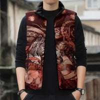 Personalised Maori Romantic Valentine Sleeveless Puffer Jacket The Hongi Kiss Red Galaxy DT05 - Polynesian Pride