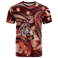 Personalised Maori Romantic Valentine T Shirt The Hongi Kiss Red Galaxy DT05 Red - Polynesian Pride