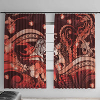 Maori Romantic Valentine Window Curtain The Hongi Kiss Red Galaxy DT05 With Hooks Red - Polynesian Pride