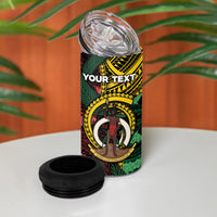 Personalised Vanuatu Independence Day 4 in 1 Can Cooler Tumbler Boar Tusk Warrior Tribal Floral Patterns