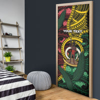 Personalised Vanuatu Independence Day Door Cover Boar Tusk Warrior Tribal Floral Patterns